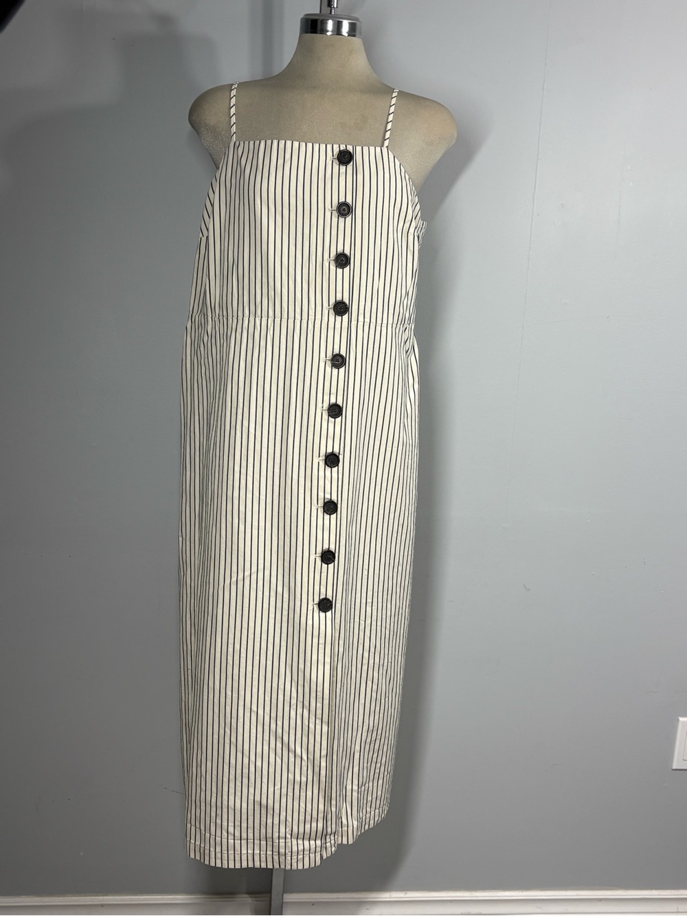 Who What Wear White Maxi Skirt with Black Pinstripes & Front Buttons